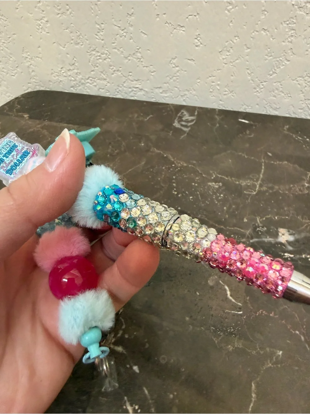 Living on That Blue Collar Dollar Rhinestone Beaded Pen and Matching Badge Reel